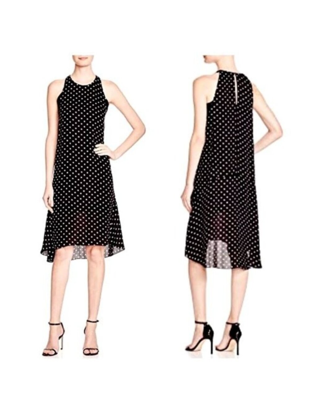 Theory Adlerdale Haze Dot 100% Silk High-Low Dress, Black/Ivory size 8